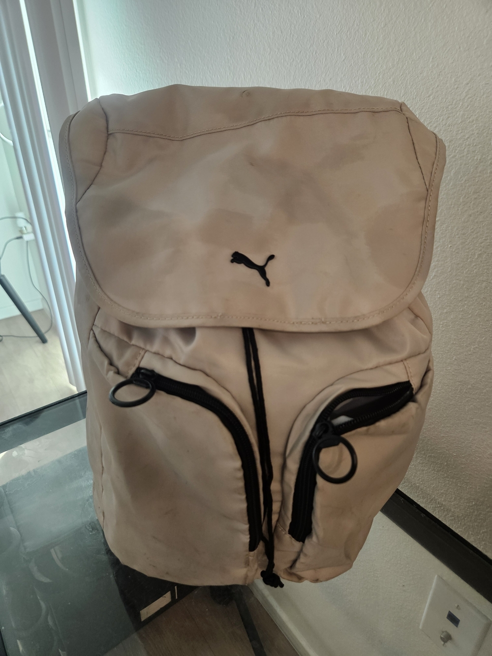 Puma Light Beige Backpack with Black Zipper Accents